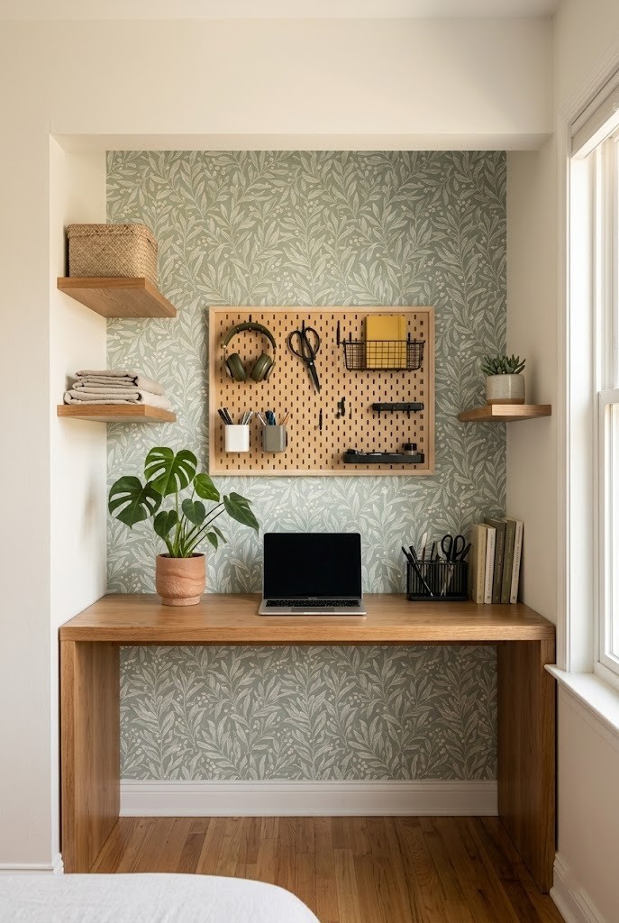 Bifold door removed to open a closet into an alcove desk