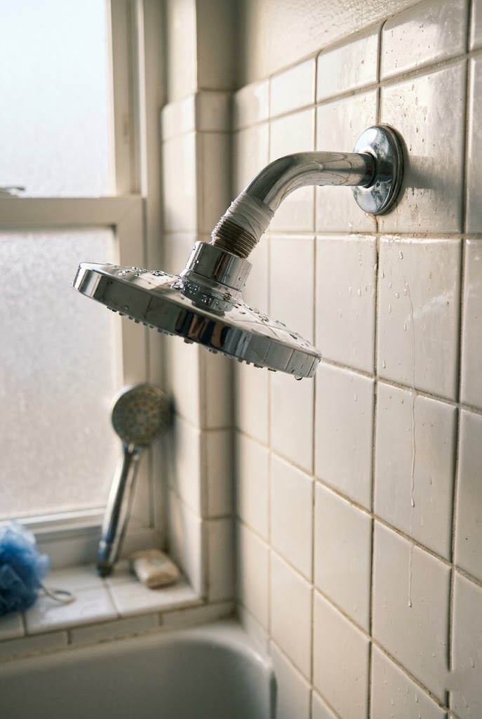 Tool-free showerhead swap on a rental tub shower combo arm